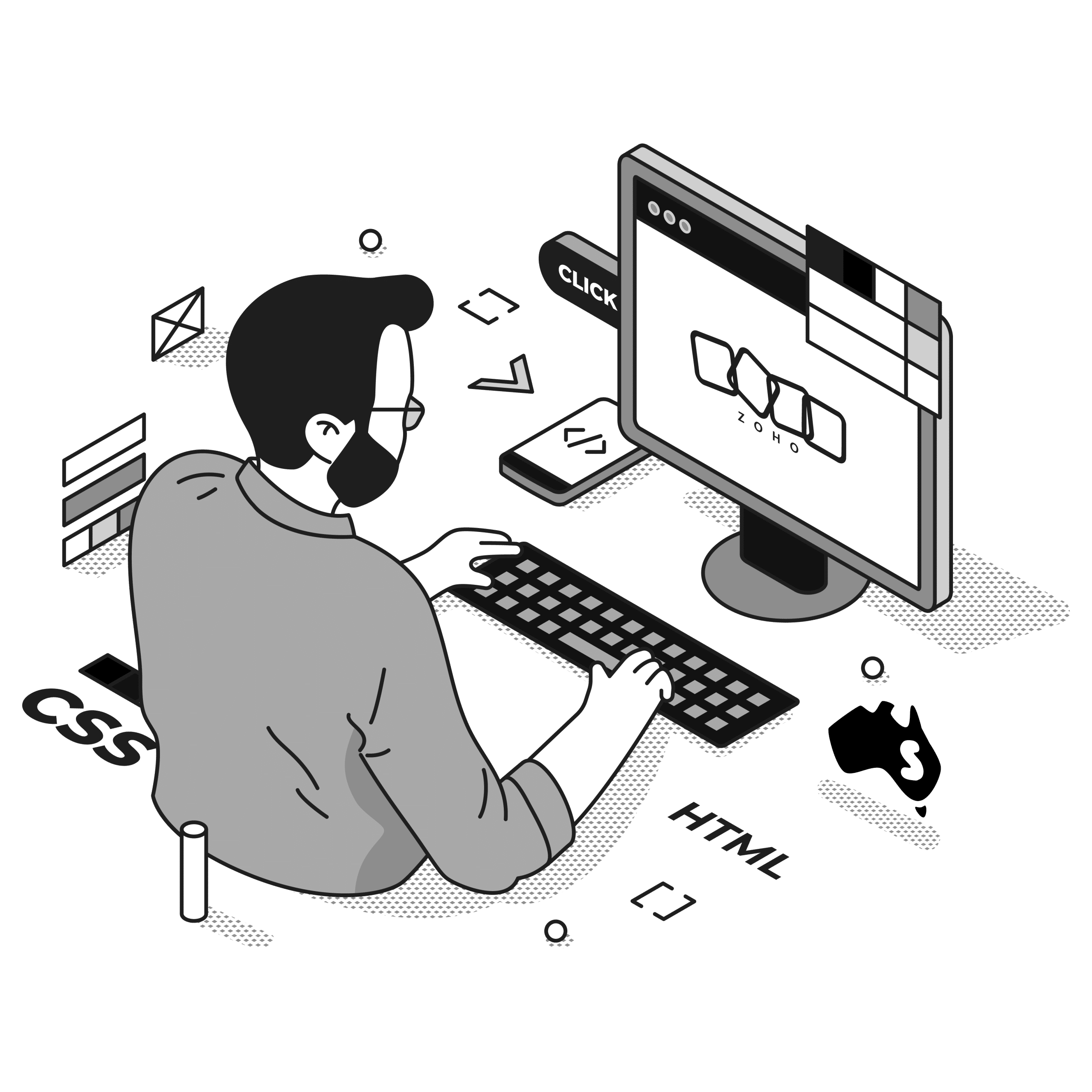 zoho creator developer illustration black and white