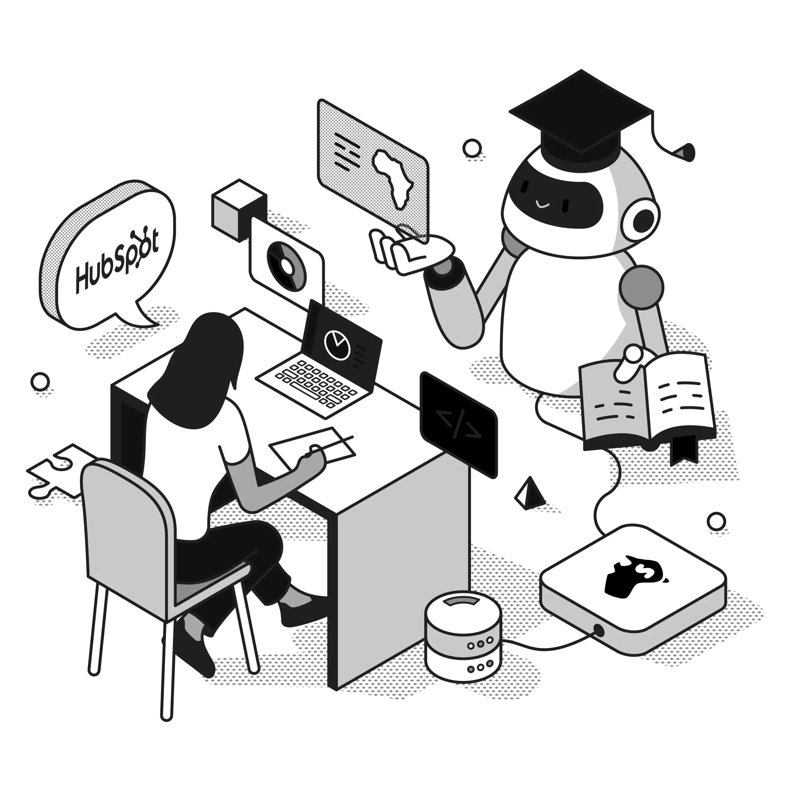 hubspot consultation illustration black and white