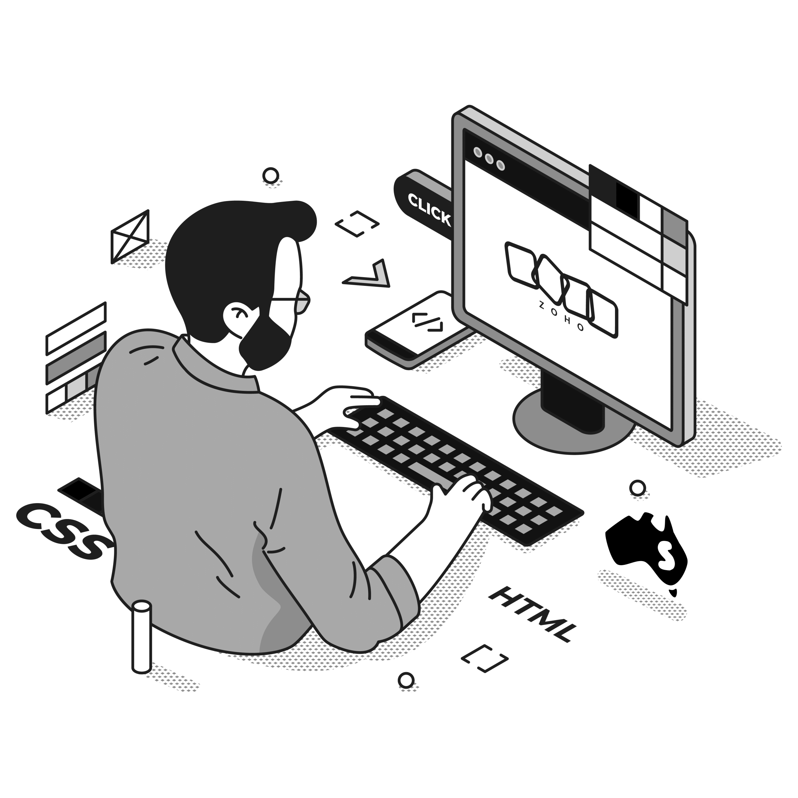 zoho crm developer illustration black and white