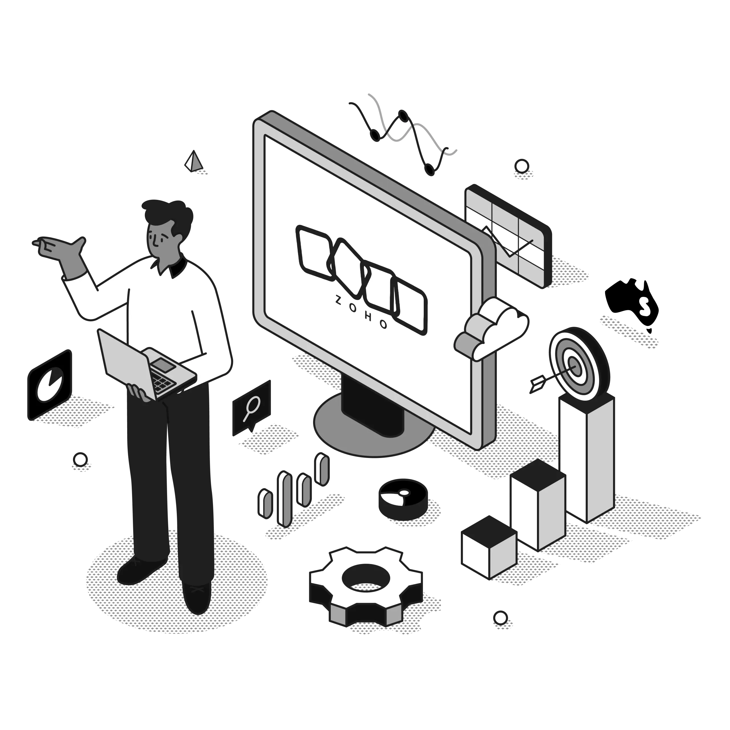 zoho expert illustration in black and white