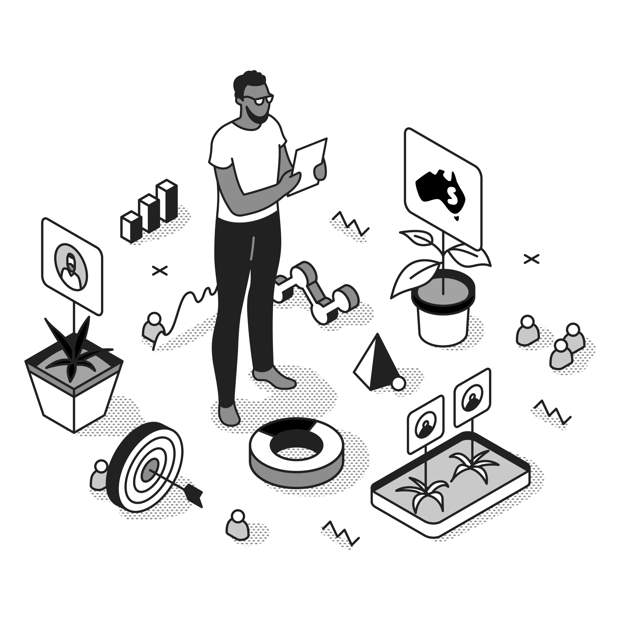 consultant hubspot illustration black and white