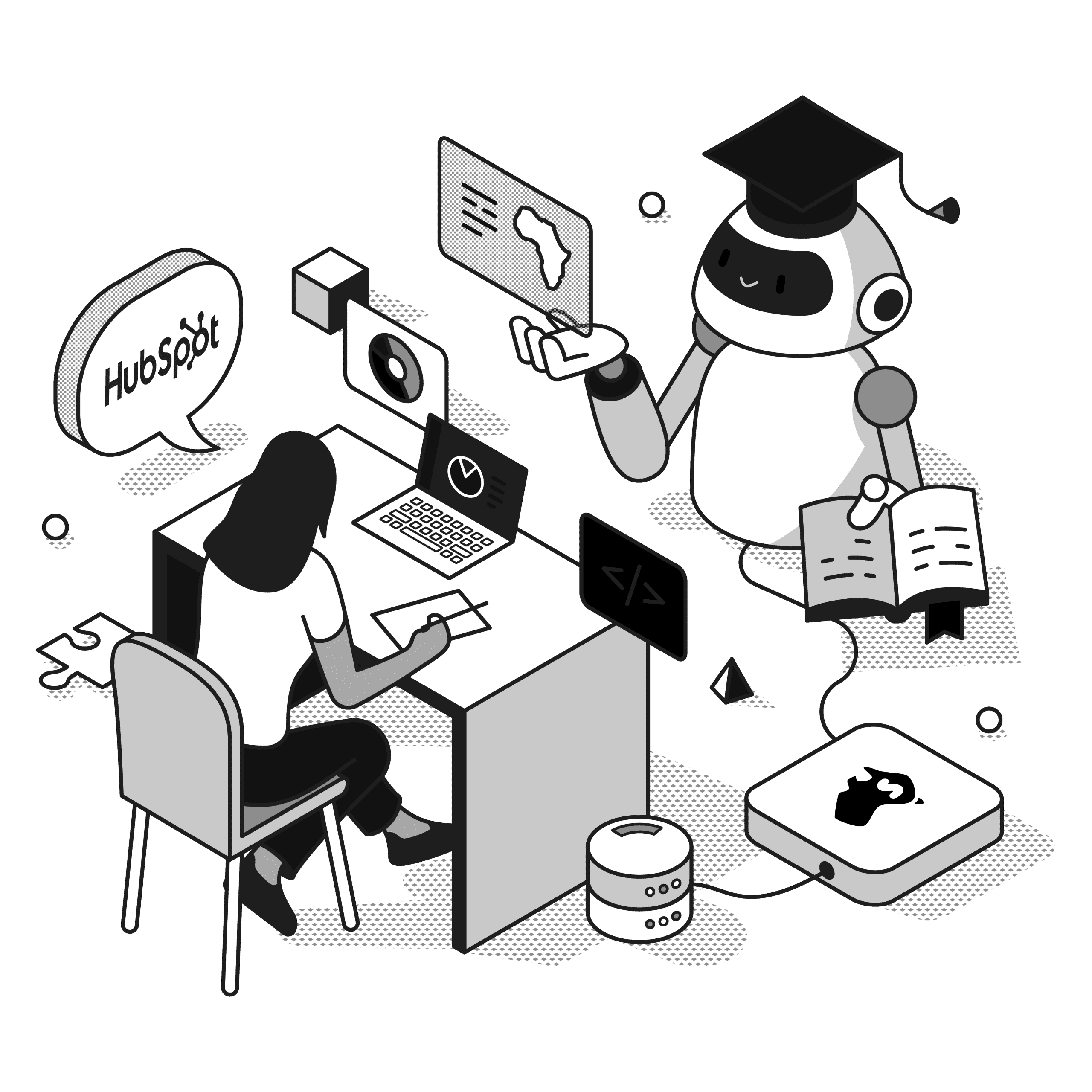 hubspot agency partner illustration black and white
