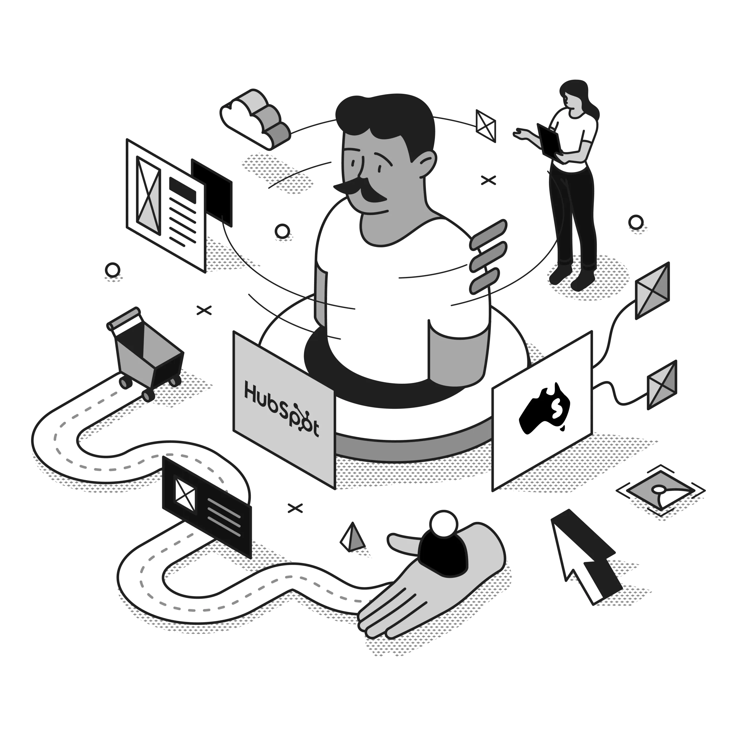 hubspot agency partner illustration black and white
