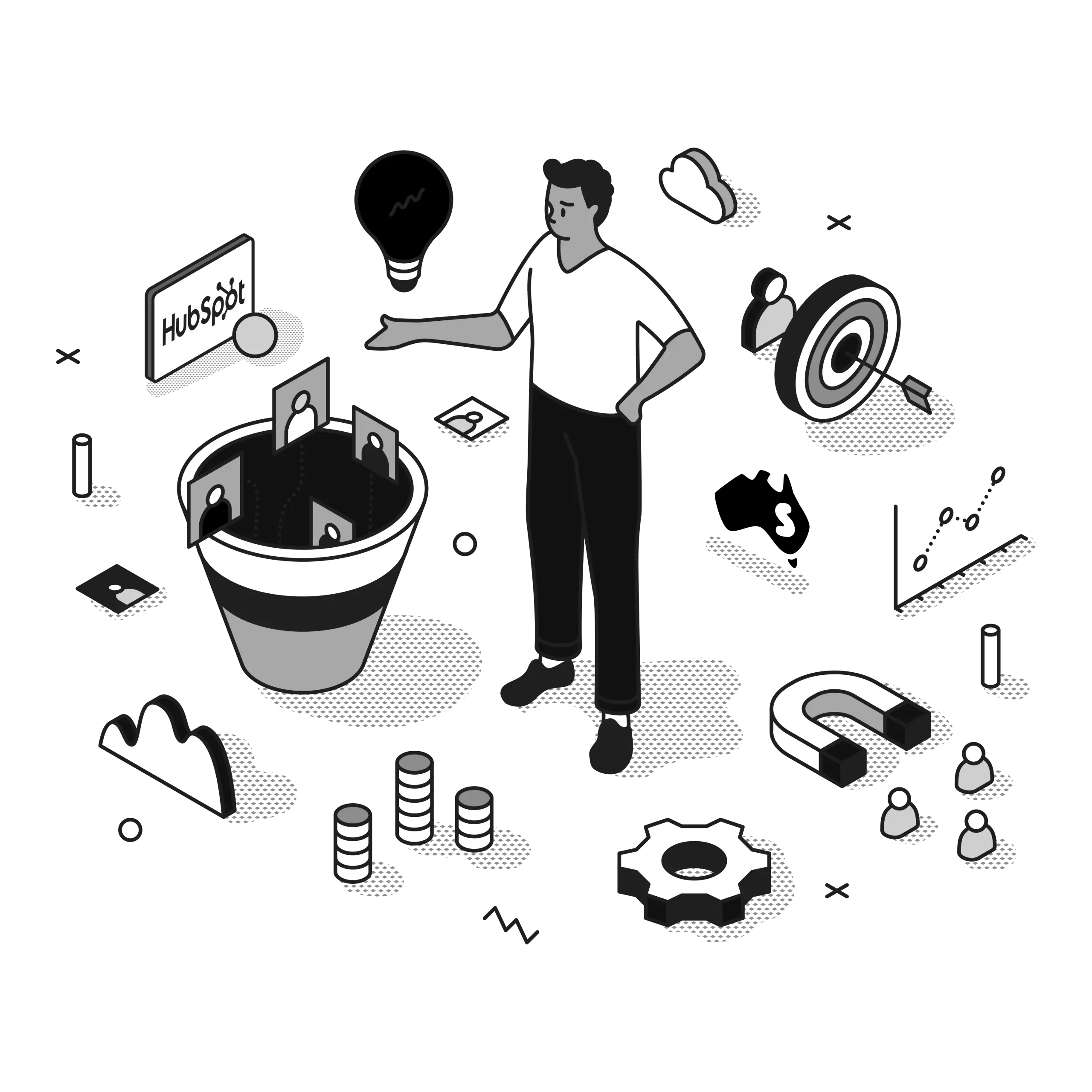 hubspot service hub illustration black and white