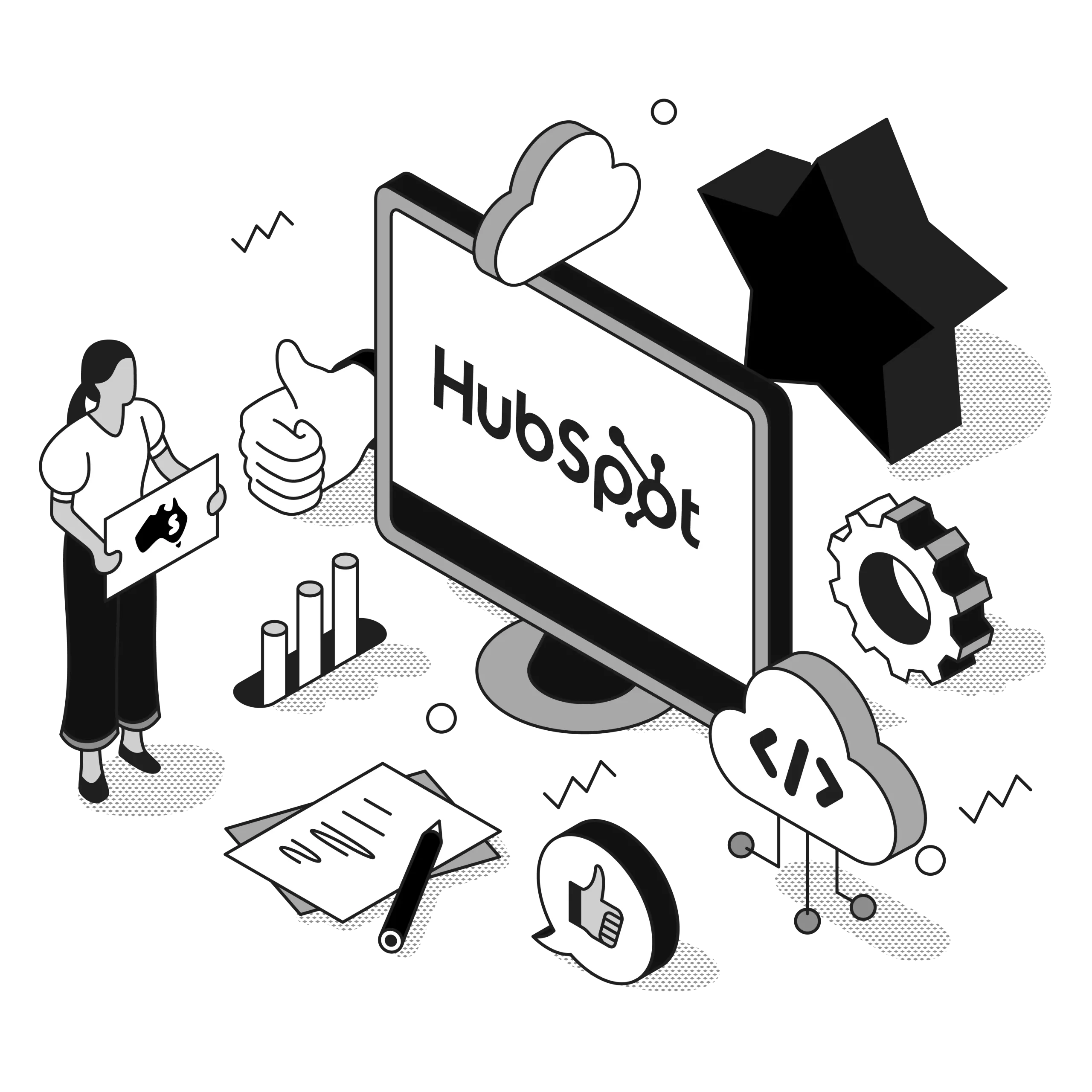 hubspot help illustration black and white