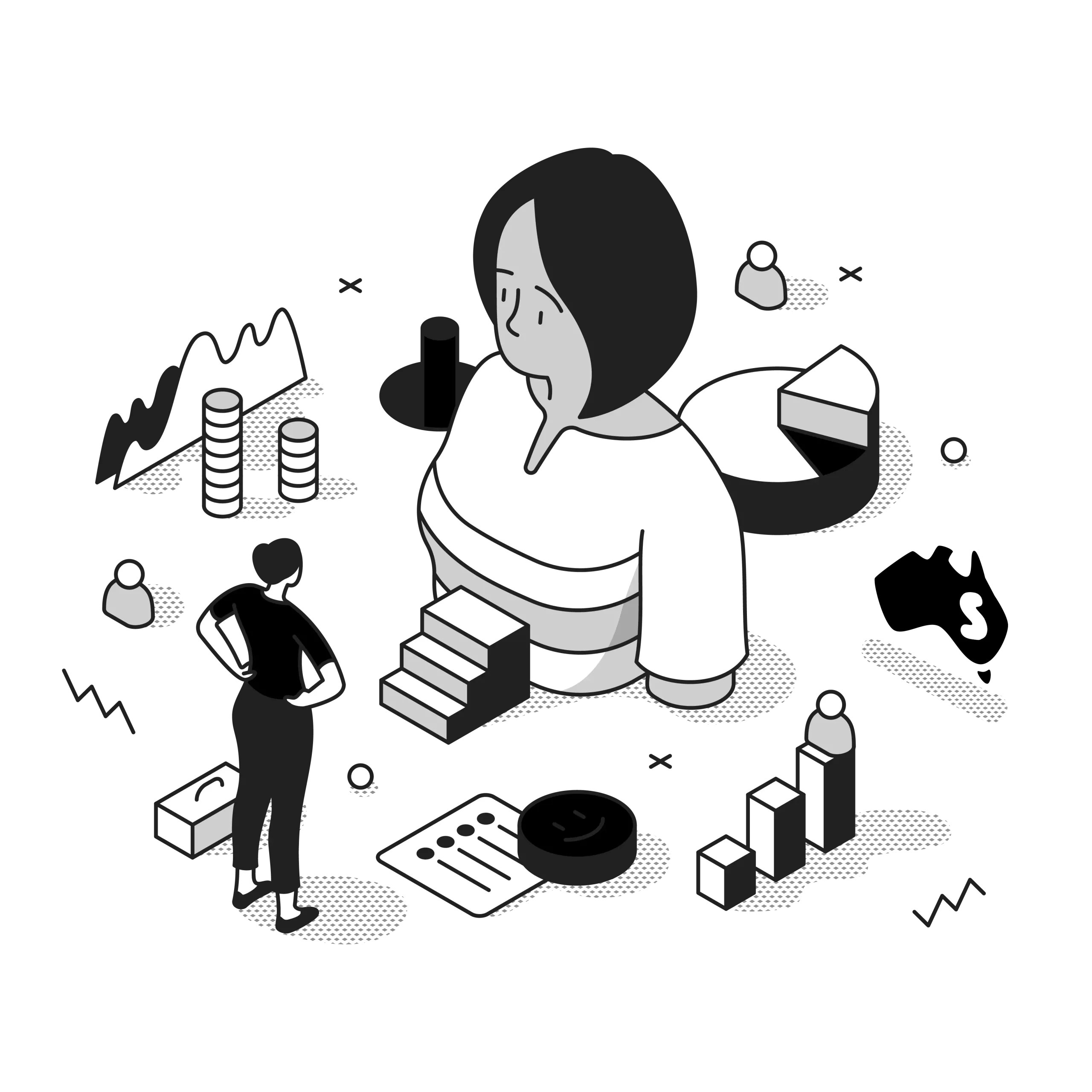 hubspot professional services illustration black and white