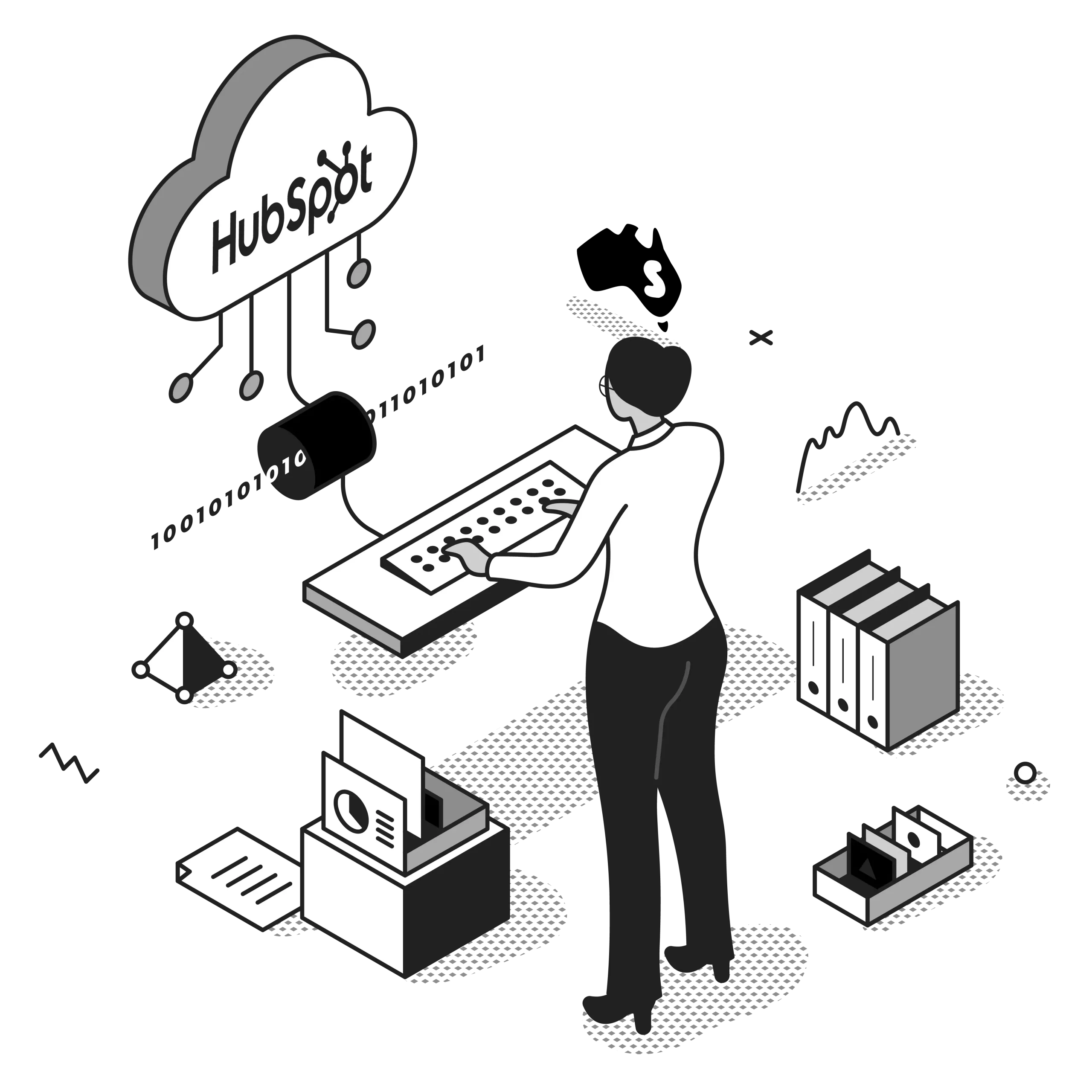 hubspot inbound consulting illustration black and white