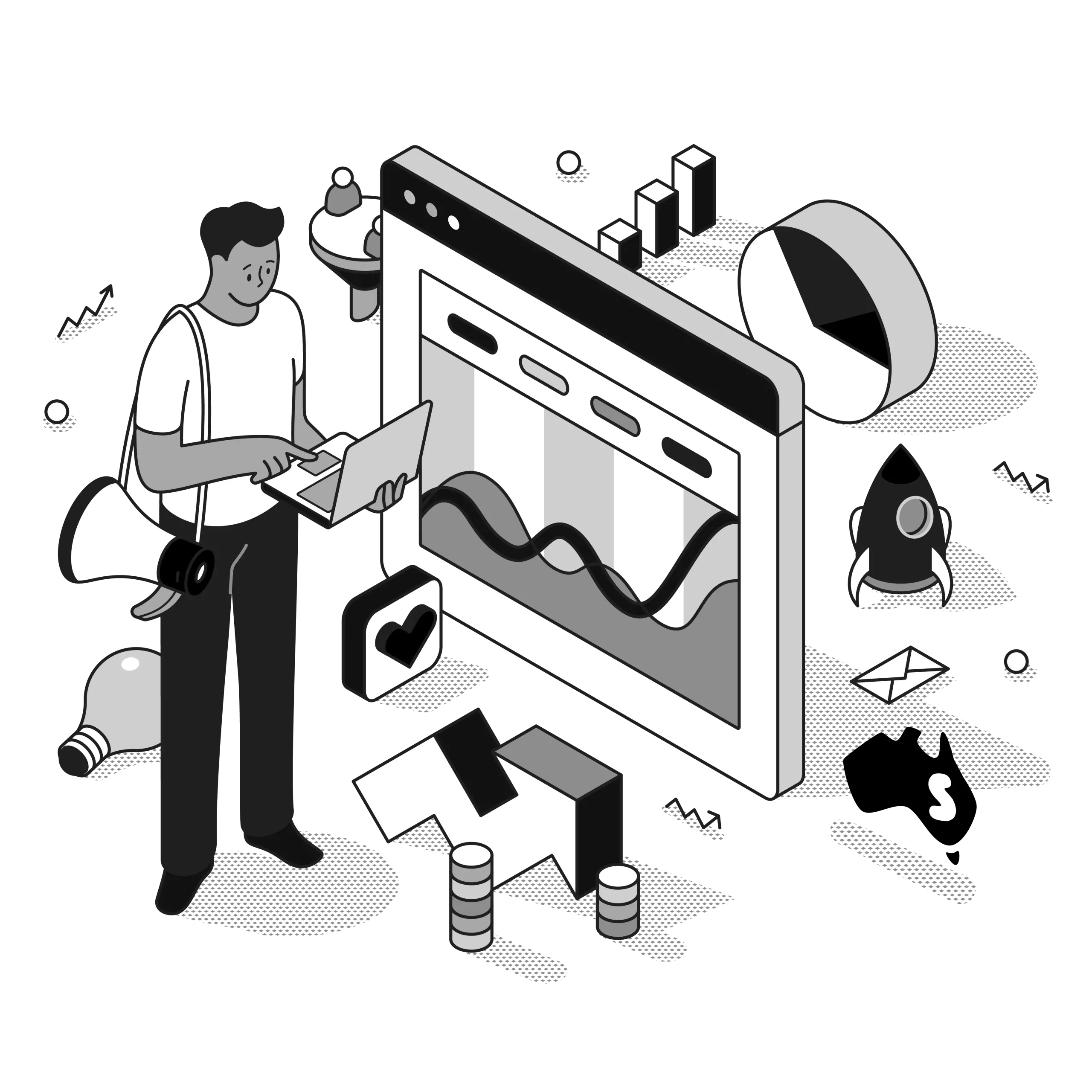 zoho training illustration black and white