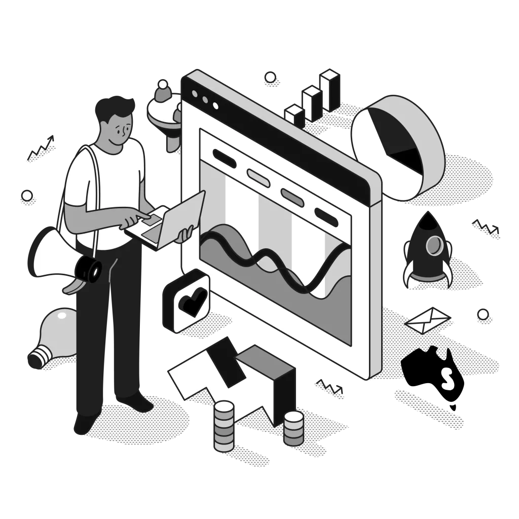zoho crm implementation consultant illustration black and white