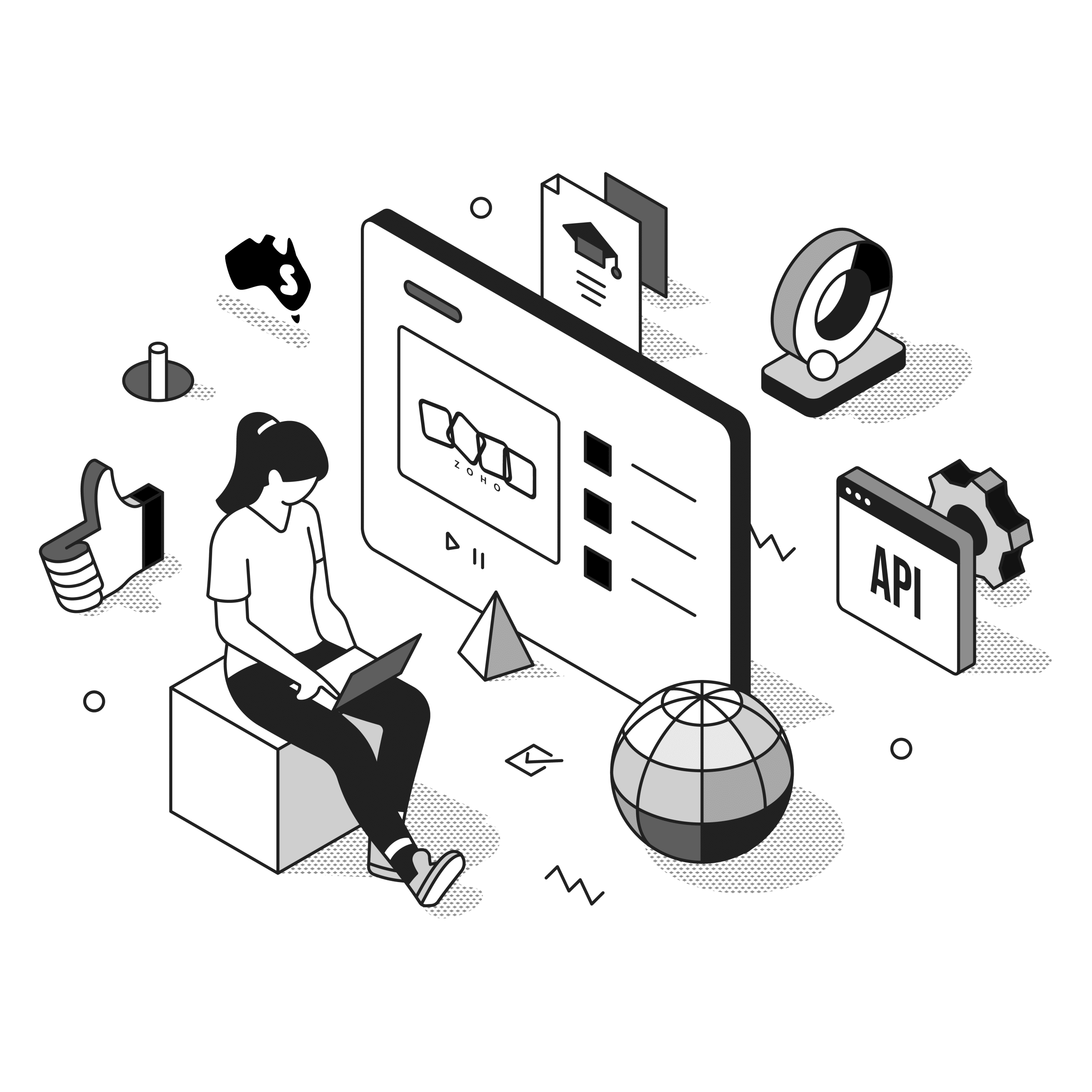 zoho crm implementation specialist illustration black and white