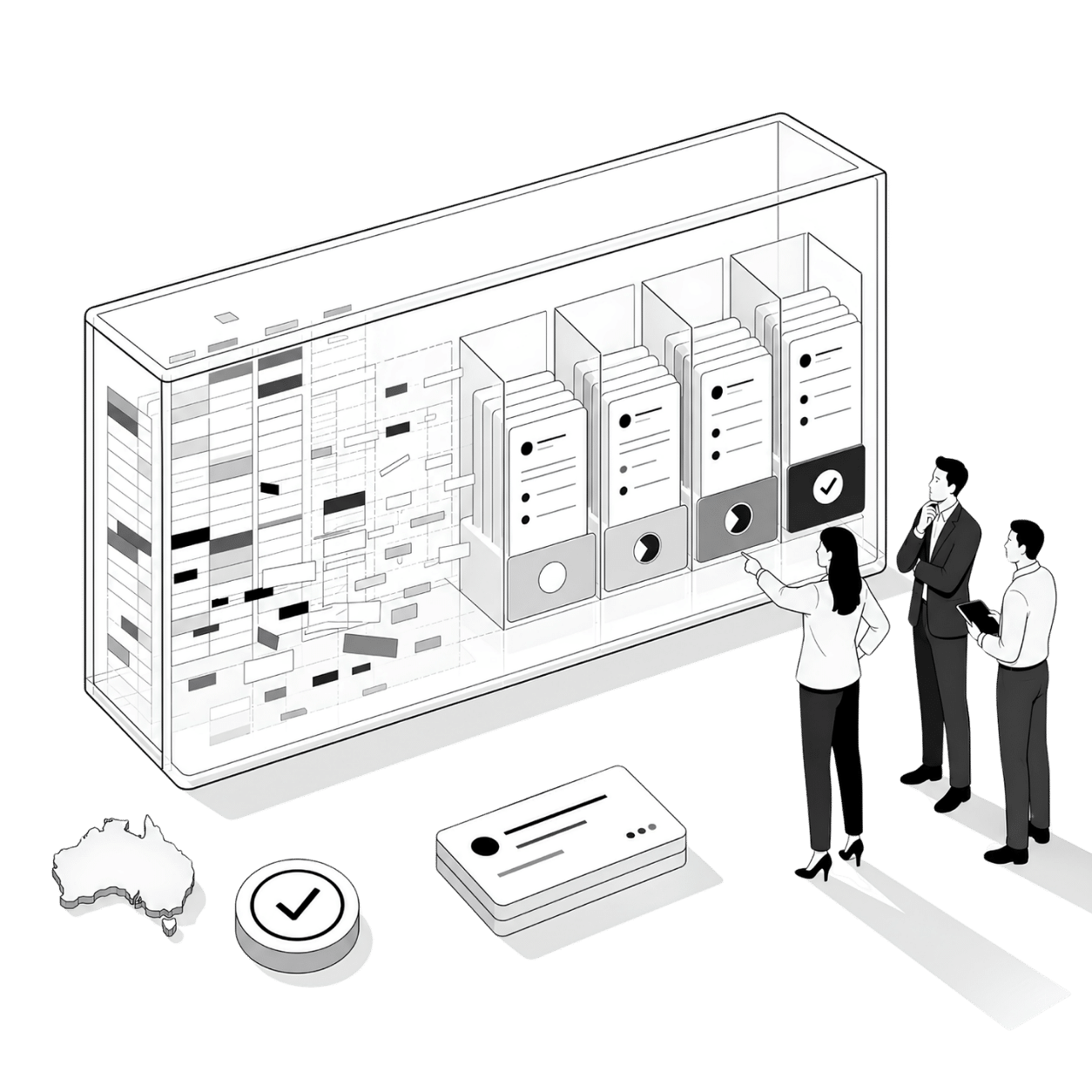 Zoho Bigin setup Australia Illustration Black & White