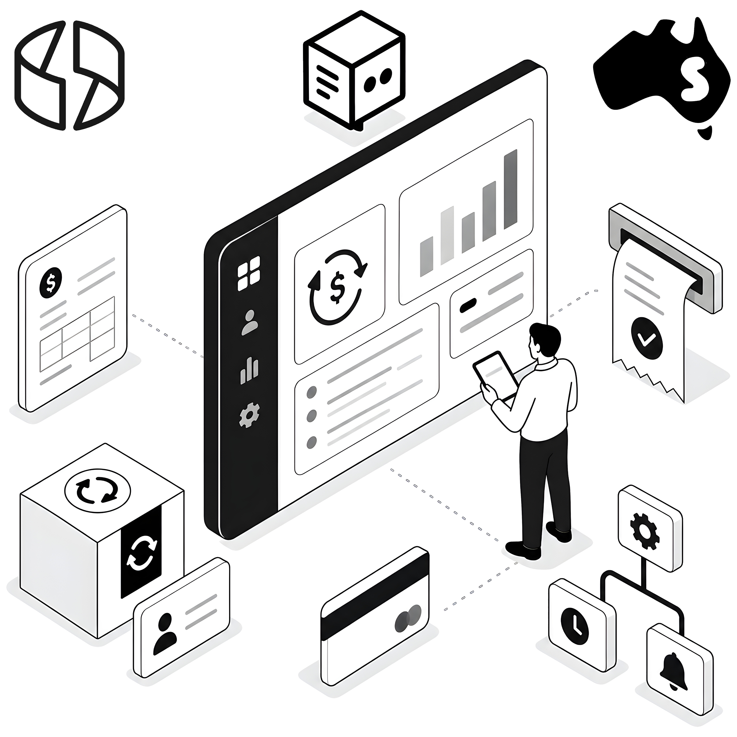 Zoho Billing implementation Australia Illustration Black and White