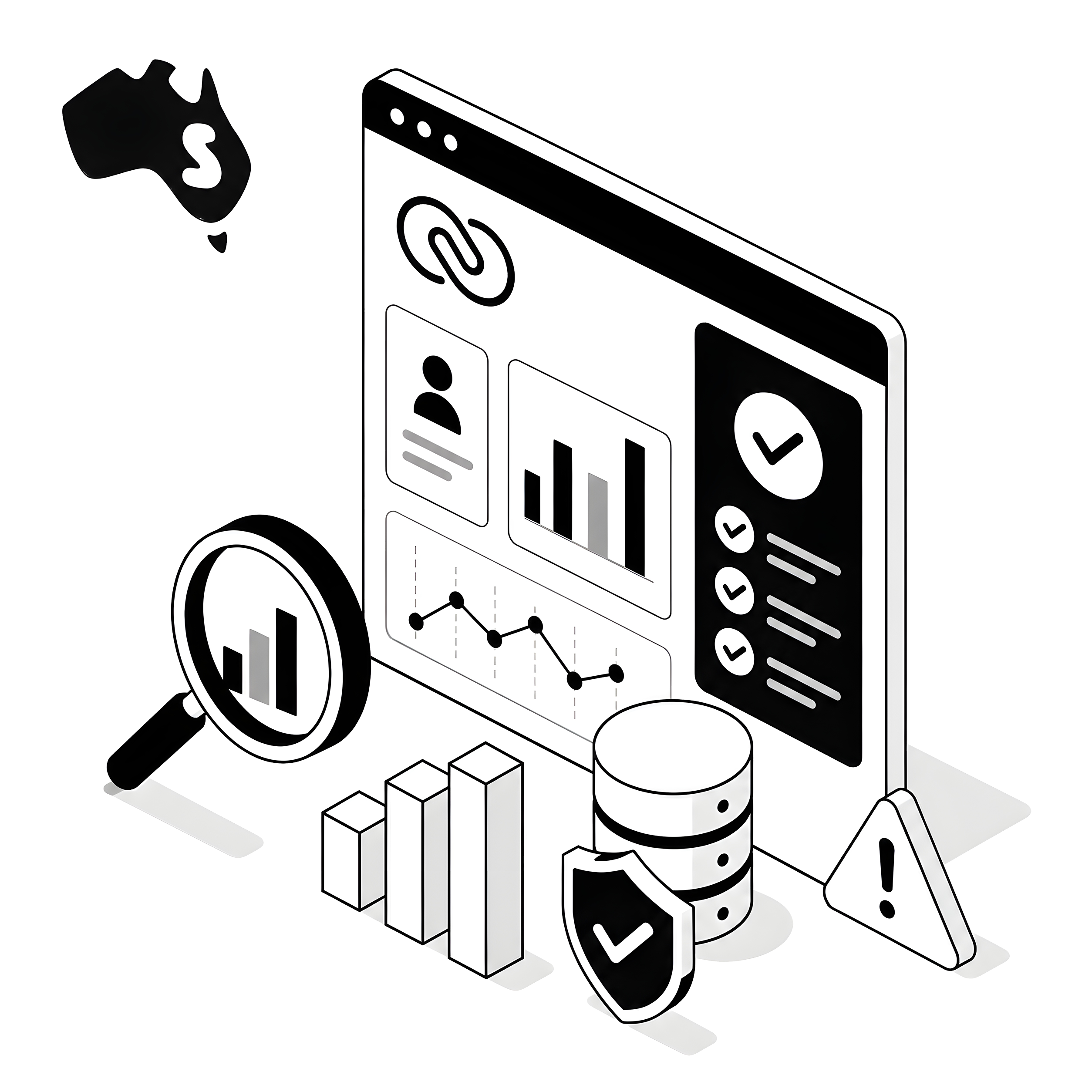 Zoho CRM Health Illustration Black & White