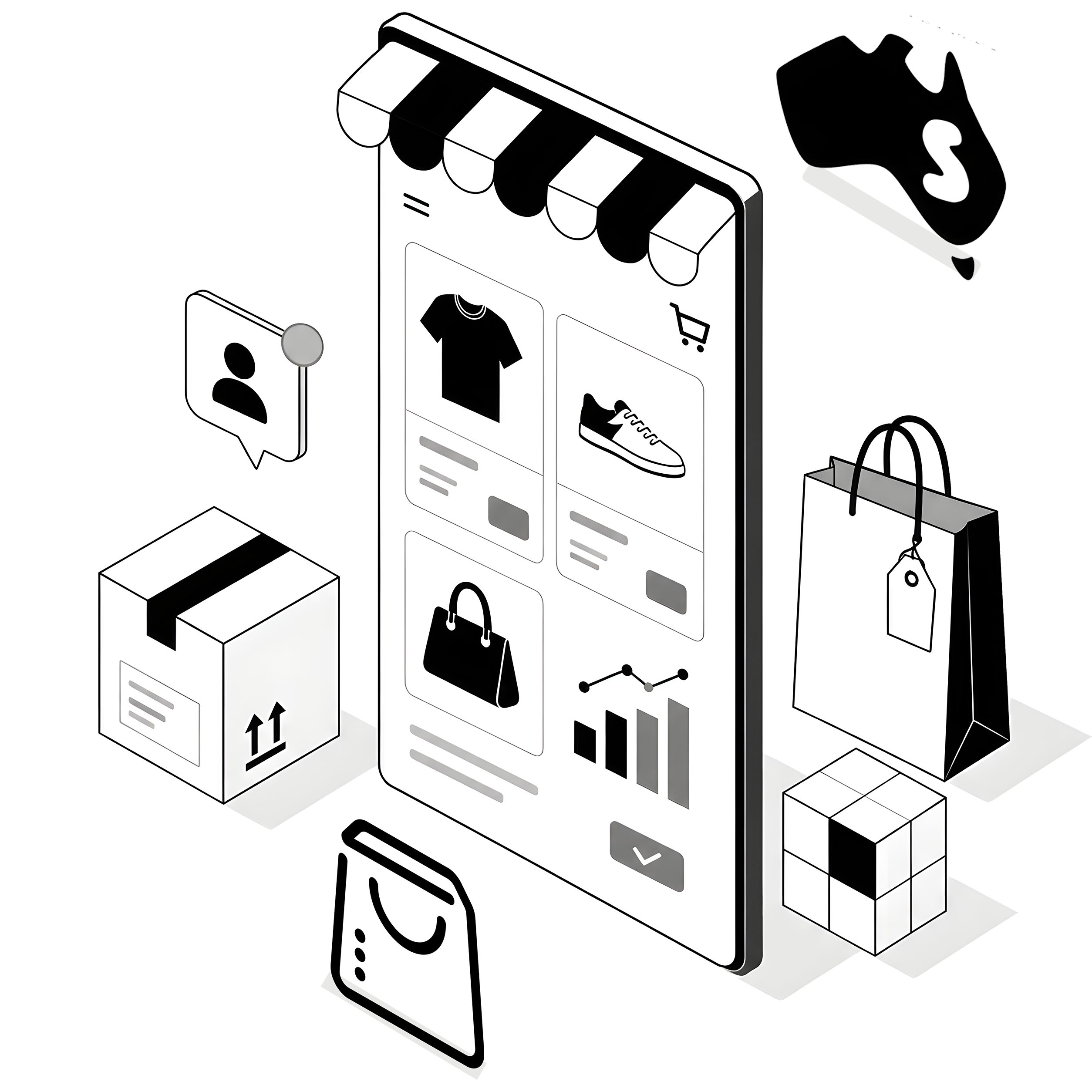 Zoho Commerce setup Australia illustration black and white