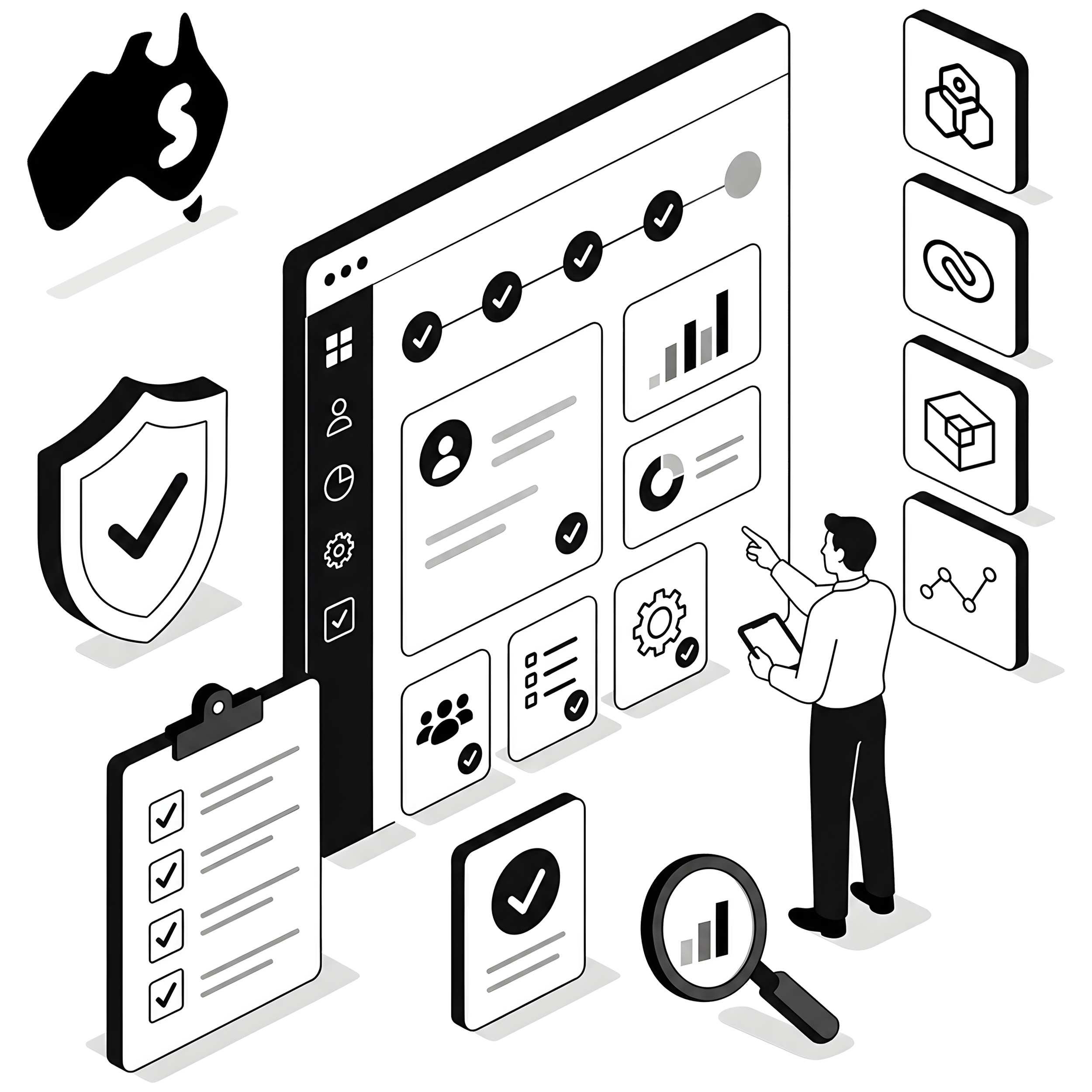 Zoho Implementation Expert Illustration Black & White