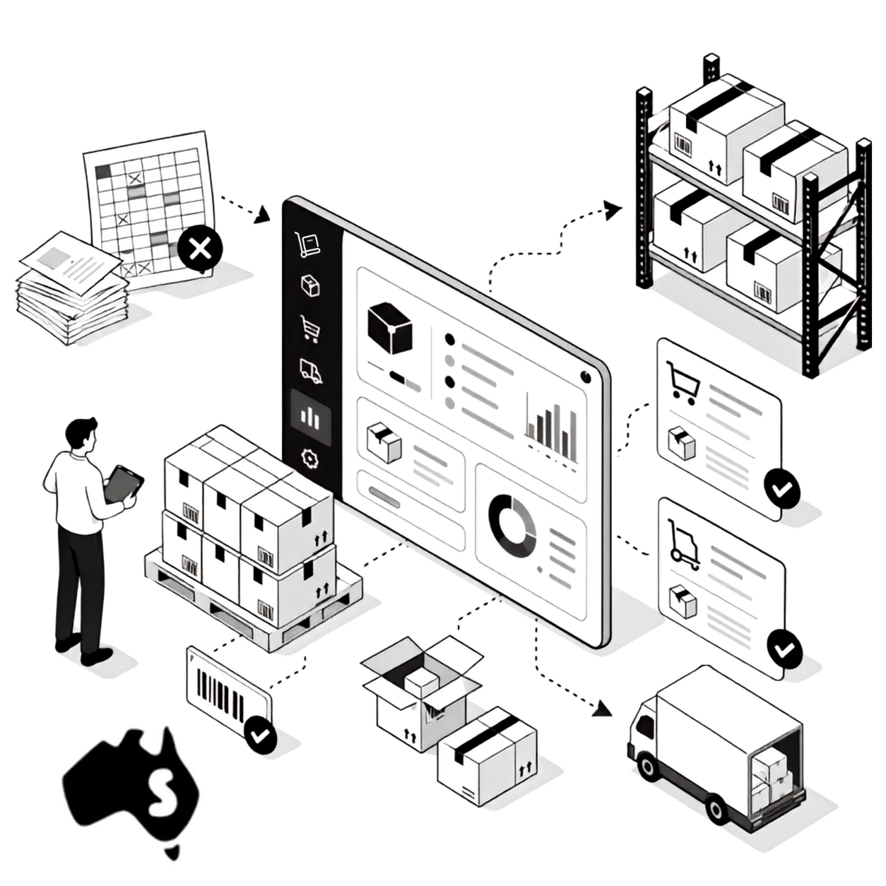 Zoho Logistic Illustration Black & White