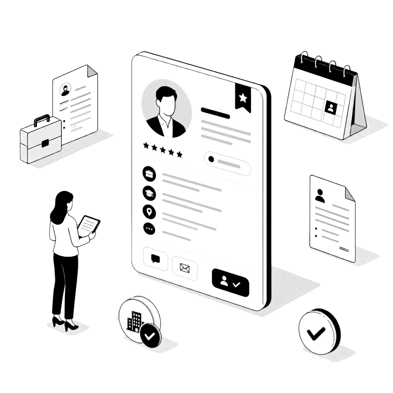 Zoho Recruit Consultant Australia Illustration Black & White