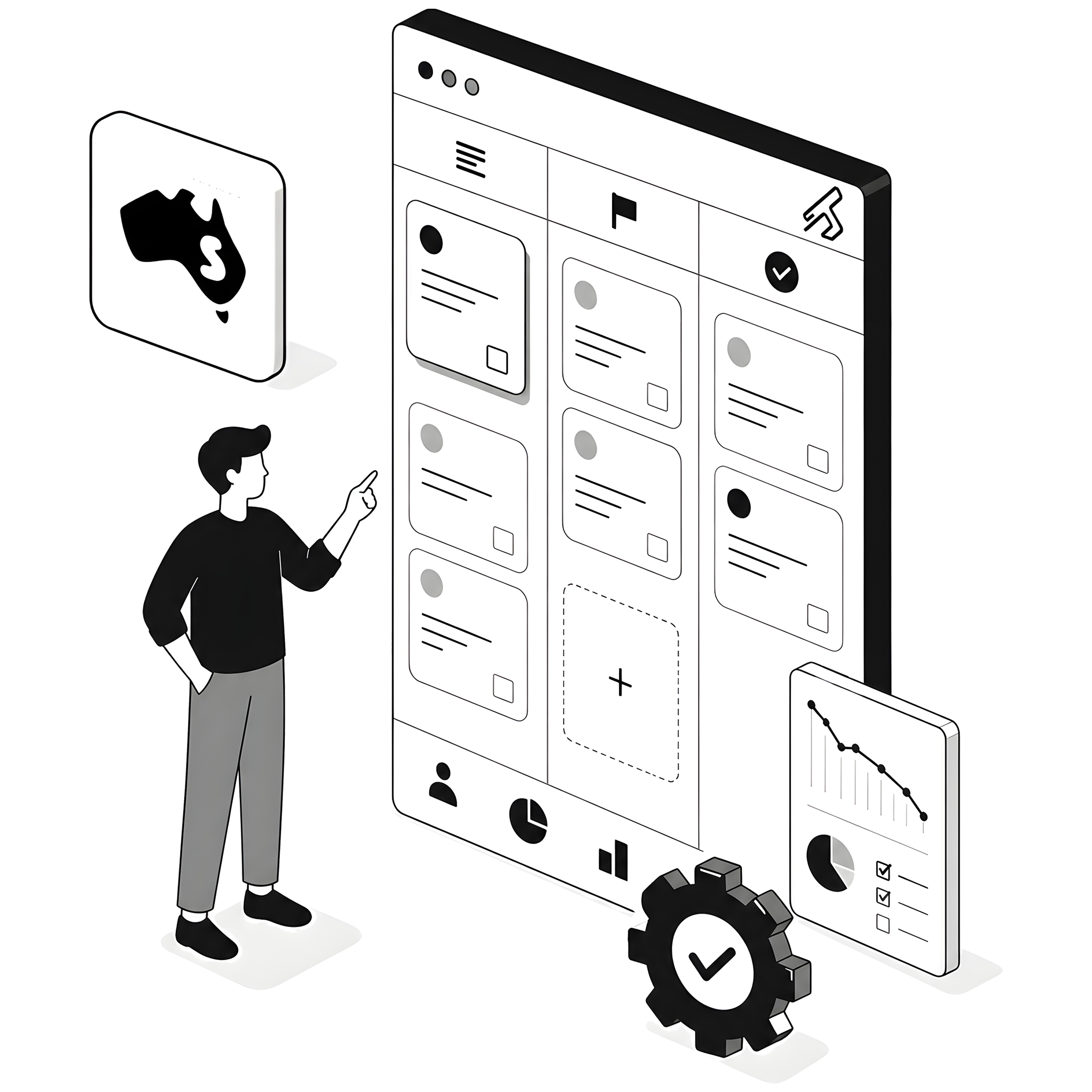 Zoho Sprints consultant Australia illustration black and white