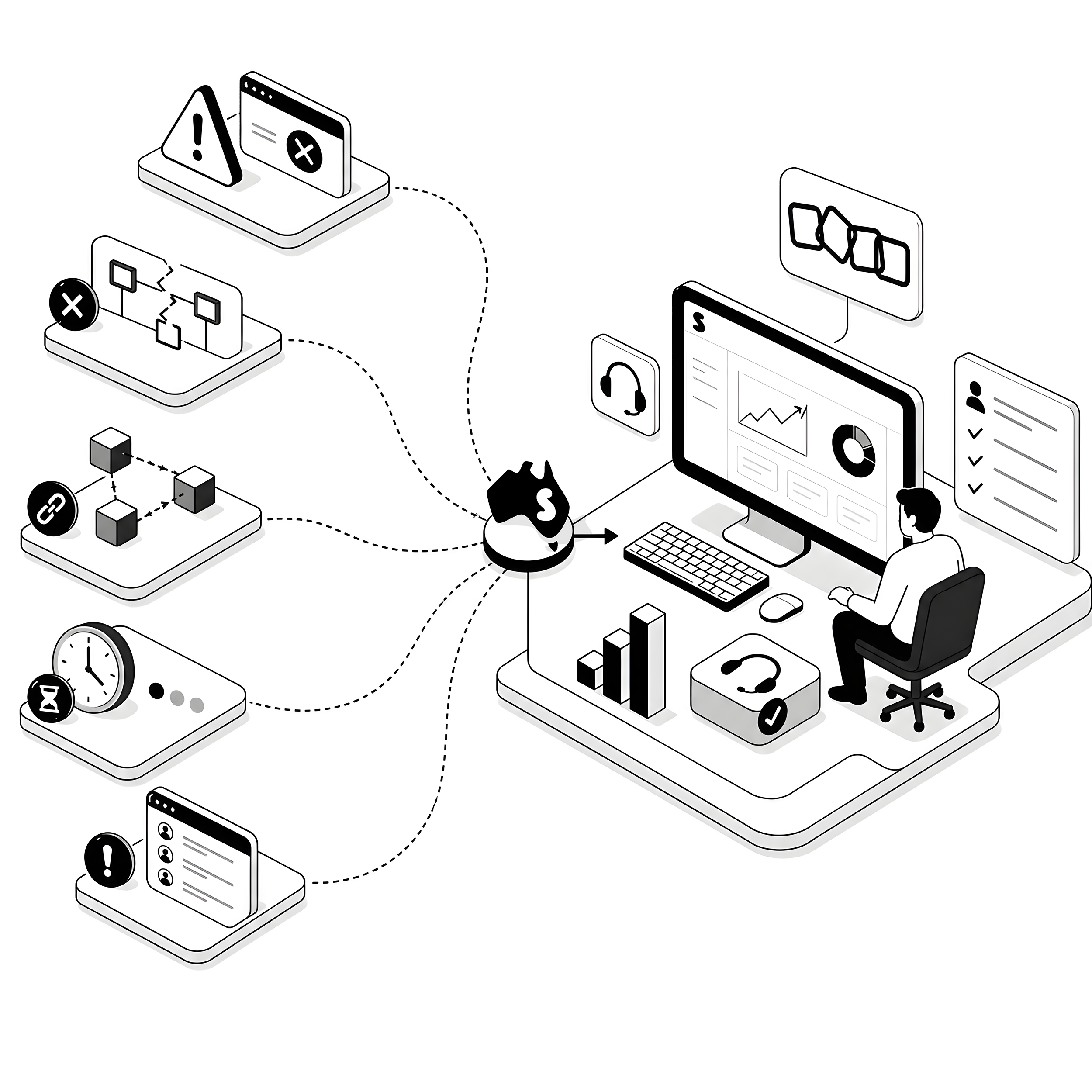 Zoho Support Consultant Australia Illustration Black and White