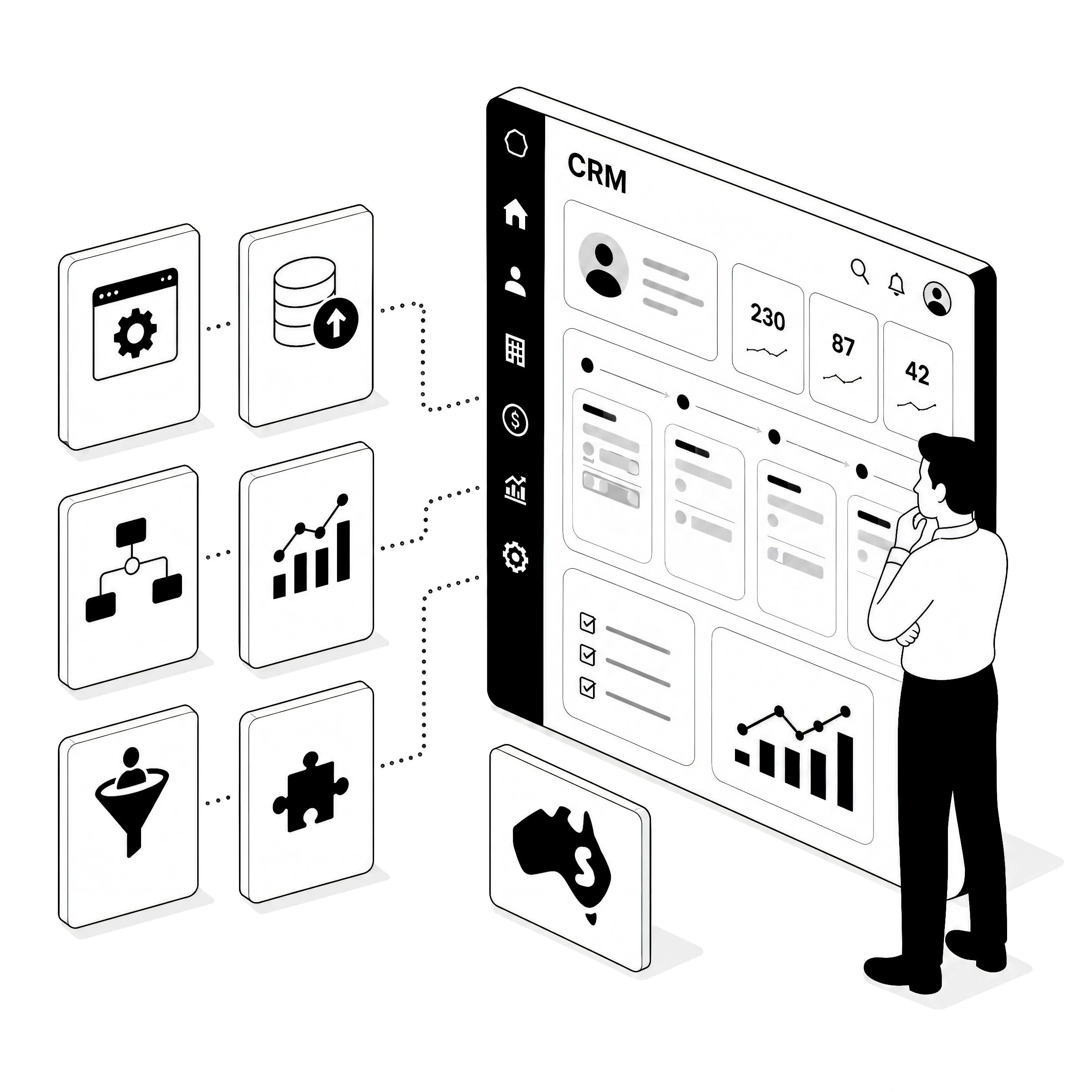 Zoho CRM implementation partner illustration black & white